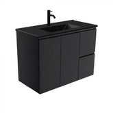 Fienza 900mm Dolce Matte Black Top Fingerpull Wall Hung Vanity - Satin Black